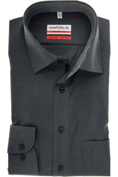 Marvelis Modern Fit Hemd schwarz, Einfarbig