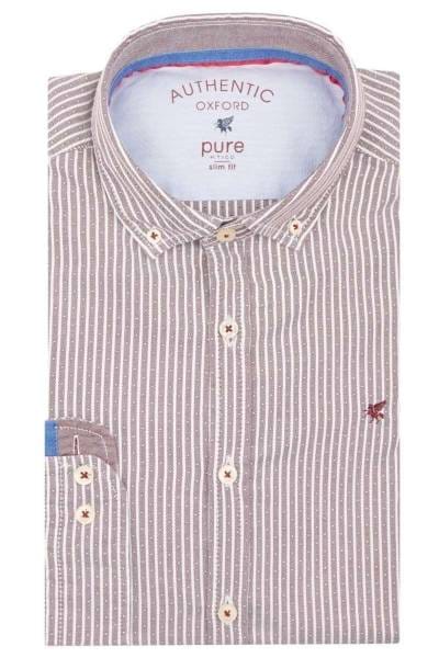 Pure Slim Fit Hemd bordeaux, Gestreift