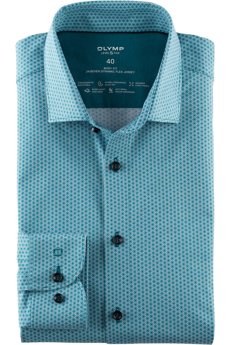 Olymp Level Five 24/Seven Dynamic Flex Body Fit jersey shirt emerald, Patterned | Hemden.de