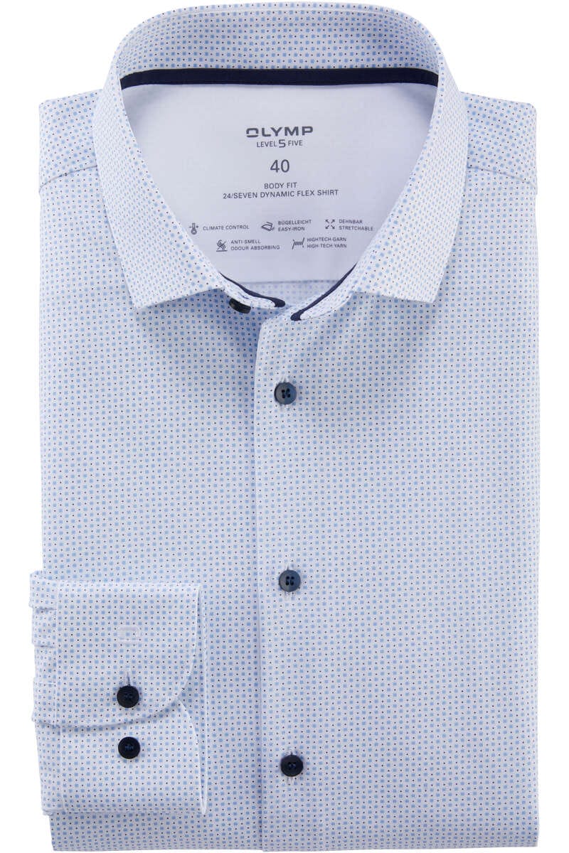 Olymp Level Five 24/Seven Dynamic Flex Body Fit shirt blue/white, Patterned | Businesshemden.com