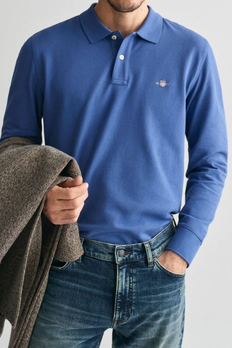 GANT Shield Regular Fit longsleeve polo shirt blue, One Colour
