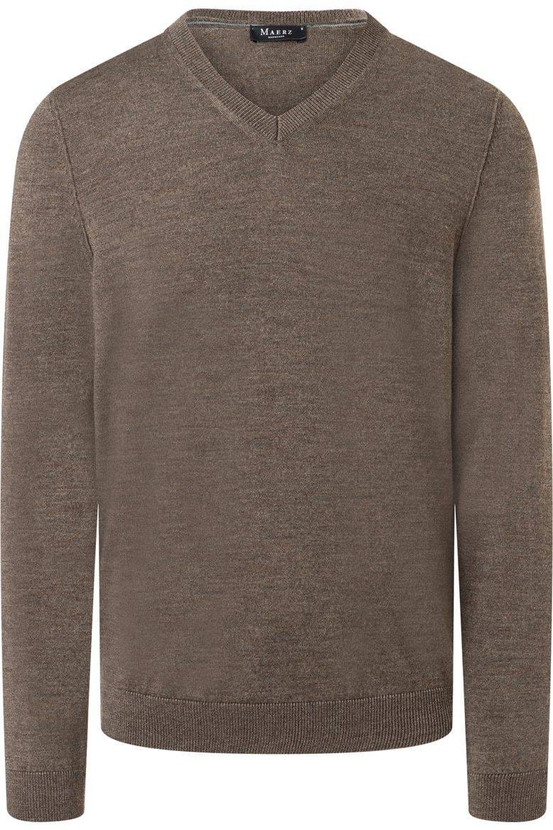 MAERZ Modern Fit Pullover V-Ausschnitt braun, Einfarbig
