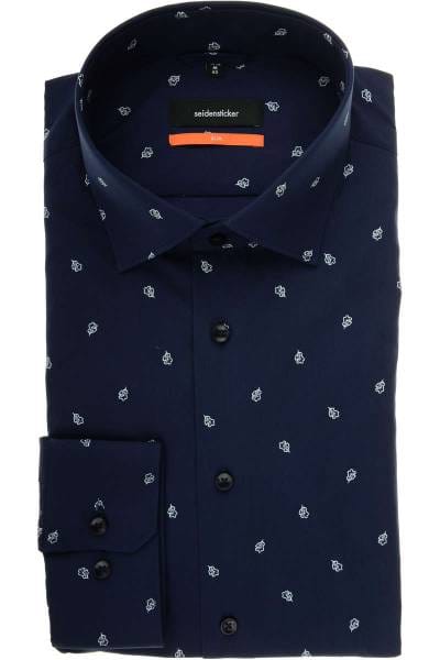 Seidensticker Slim Fit Hemd marine/weiss, Gemustert