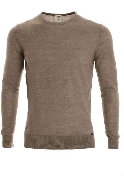 OLYMP Level Five Body Fit Strickpullover Rundhals schlamm, einfarbig