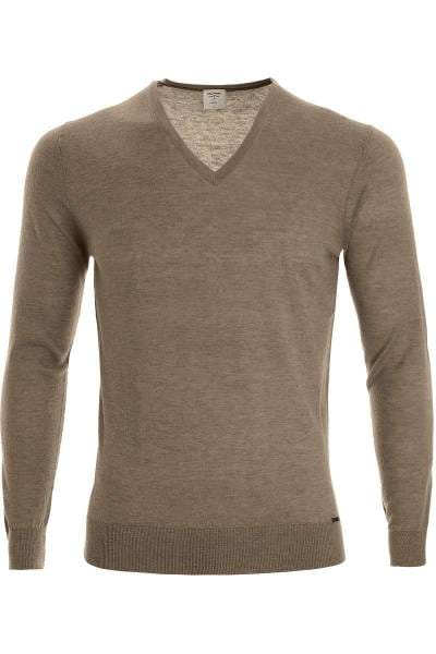 OLYMP Level Five Body Fit Strickpullover V-Ausschnitt schlamm, einfarbig