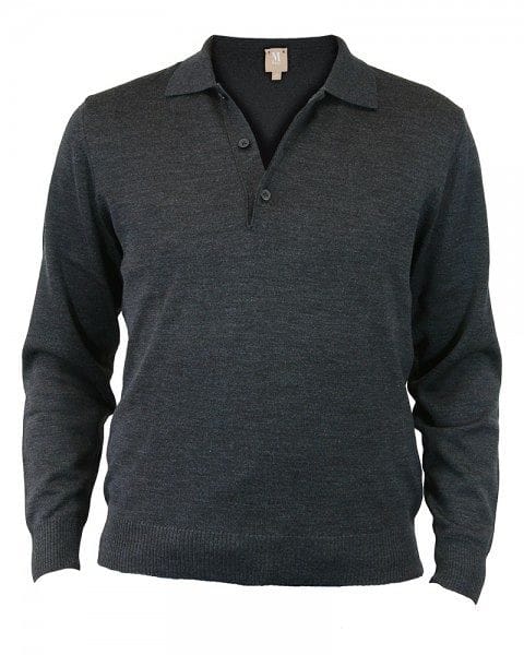MAERZ Strickpullover Polo Knopf - anthrazit