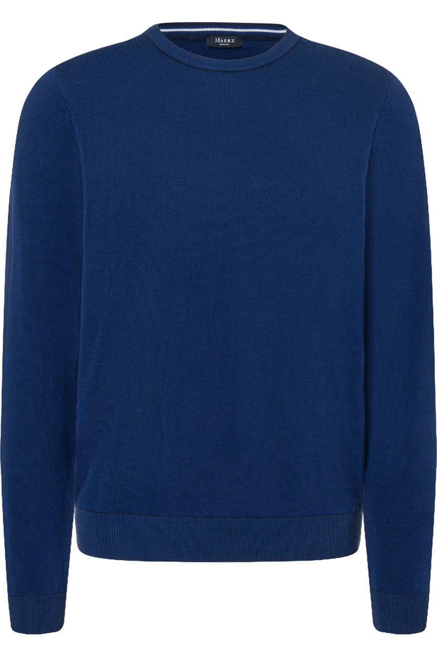 MAERZ Regular Fit Pullover Rundhals Deep Sea, Einfarbig 48