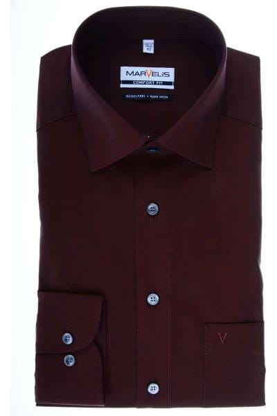Marvelis Comfort Fit Hemd dunkelrot, Einfarbig