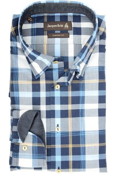 Jacques Britt Hemd - Brown Label - blau/weiss, Kariert