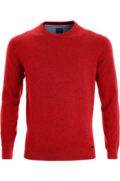 OLYMP Modern Fit Strickpullover Rundhals lackrot, einfarbig