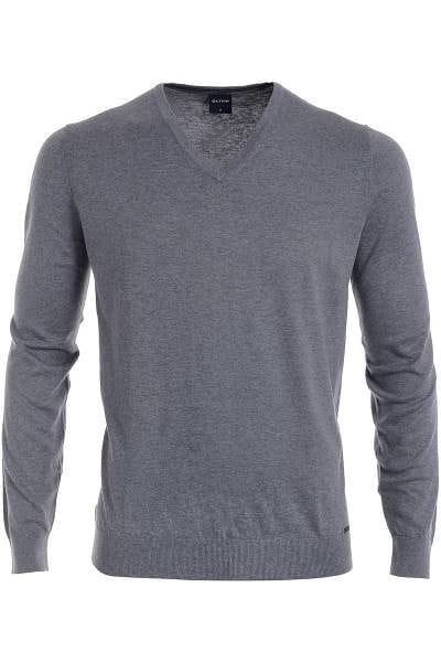 Olymp Strick - V-Ausschnitt Pullover - Seide/Kaschmir - grau