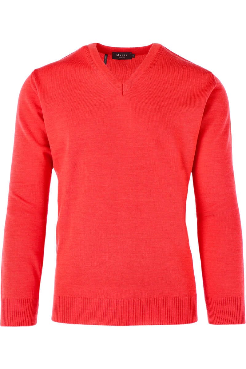 Maerz Classic Fit Pullover V-Ausschnitt orangerot, einfarbig 50 Maerz Classic Fit Pullover V-Ausschnitt orangerot, einfarbig 50