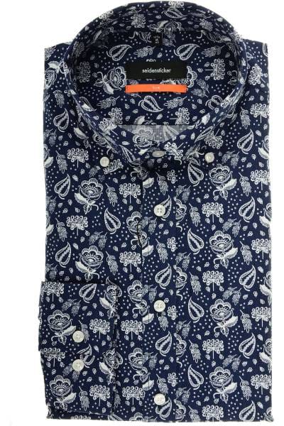 Seidensticker Slim Fit Hemd dunkelblau/weiss, Gemustert