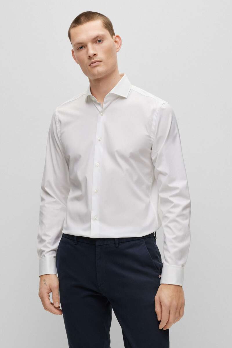 BOSS Slim Fit Hemd weiss, Einfarbig | Businesshemden.com