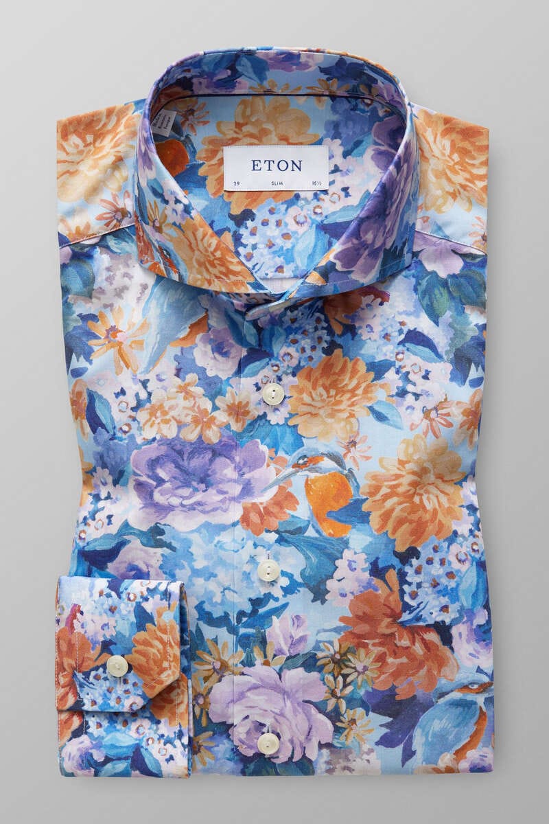 ETON Slim Fit Hemd blau, Blumen 41 - L ETON Slim Fit Hemd blau, Blumen 41 - L