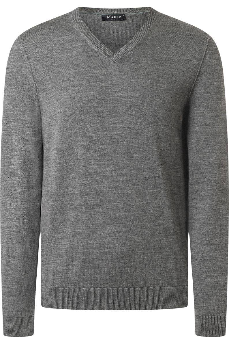 MAERZ Modern Fit Pullover V-Ausschnitt grau, Einfarbig