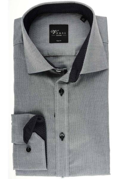 Venti Slim Fit Hemd grau/weiss, Strukturiert