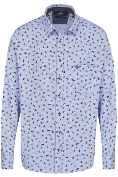 Hatico Regular Fit Hemd mittelblau, Gemustert