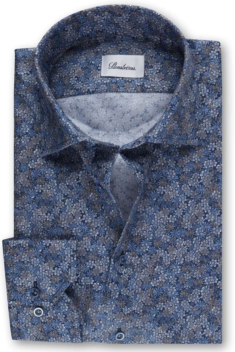 Stenströms Fitted Body Hemd blau/braun, Blumen 41 - L Stenströms Fitted Body Hemd blau/braun, Blumen 41 - L