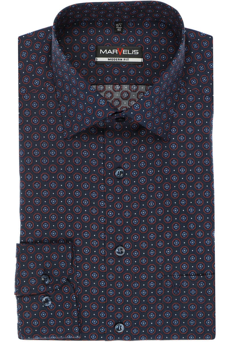 Marvelis Modern Fit Hemd marine/bleu/weiss, Gemustert 40 - M