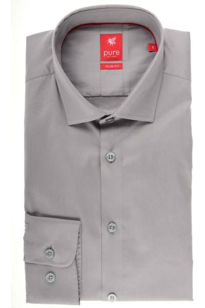 Pure Hemd - Slim Fit - grau, Einfarbig