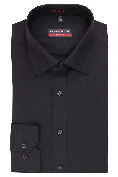 Marvelis Hemd - Body Fit - schwarz, Einfarbig
