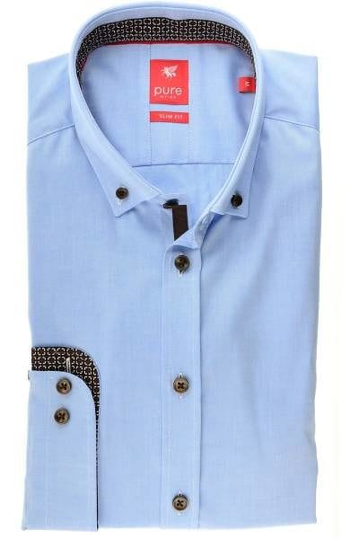 Pure Hemd - Slim Fit - blau, Einfarbig