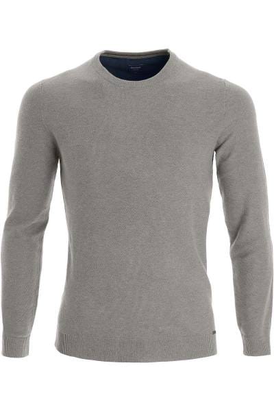 OLYMP Modern Fit Strickpullover Rundhals grau, einfarbig