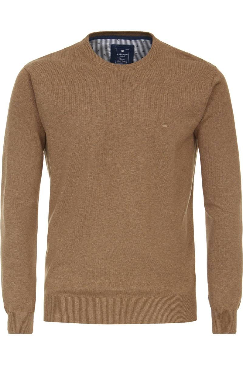 Redmond Casual Regular Fit Pullover Rundhals Braun, Einfarbig