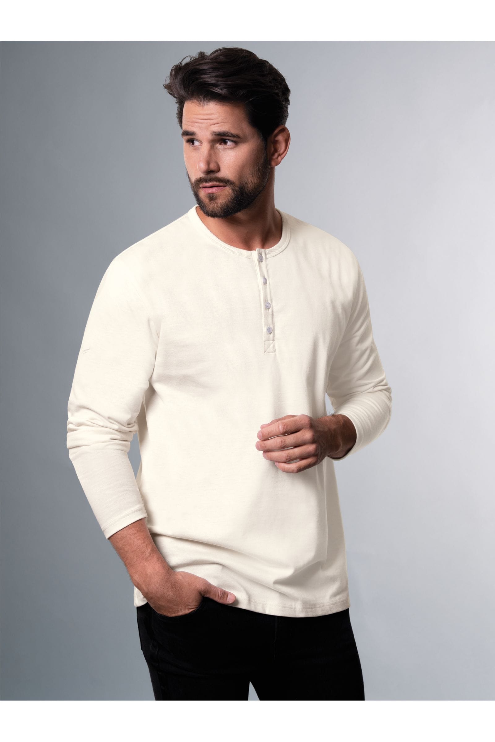 Générique 2024 AI - New Men Abaya Thobe Arab Palangra T Shirts Henley Stripe Collar Solid Dress Shirts Men Thobe Dresses for Couples and Personalized Sets, The black