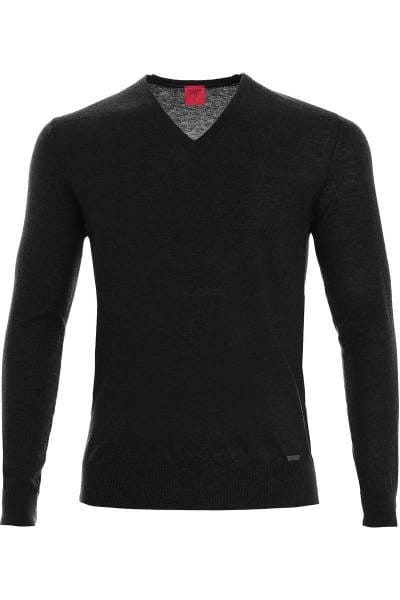OLYMP Level Five Strickpullover V-Ausschnitt schwarz, einfarbig