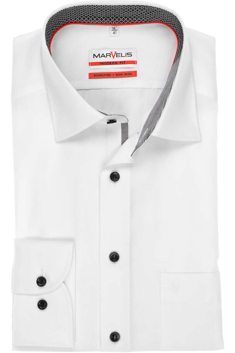 Marvelis Modern Fit Hemd weiss, Einfarbig 47 - 3XL Marvelis Modern Fit Hemd weiss, Einfarbig 47 - 3XL