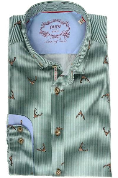 Pure Slim Fit Trachtenhemd grün/weiss, Gestreift