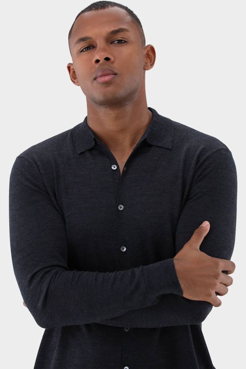 van Laack Slim Fit Wollhemd grau, Einfarbig