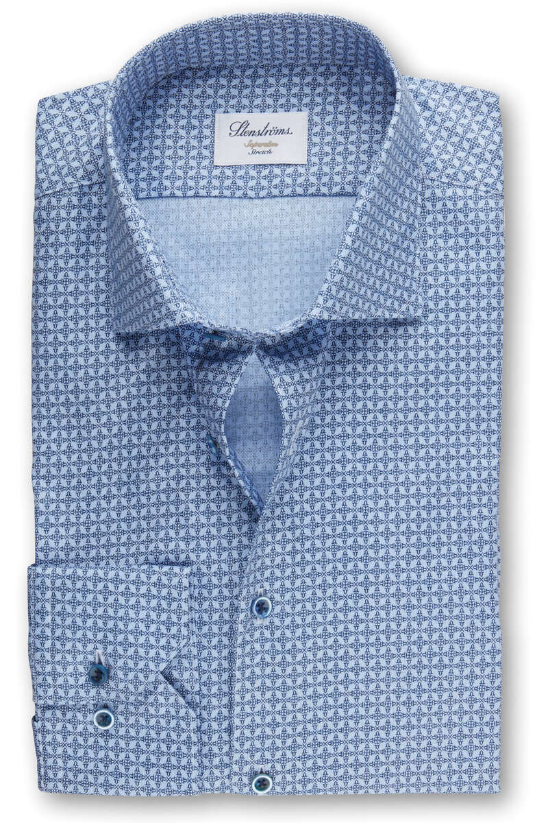 Stenströms Super Slim Hemd marine/hellblau, Gemustert 40 - M Stenströms Super Slim Hemd marine/hellblau, Gemustert 40 - M