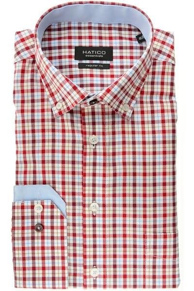 Hatico Hemd - Regular Fit - rot/weiss, Kariert