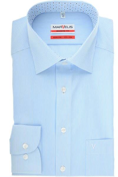 Marvelis Modern Fit Hemd bleu/weiss, Zündholzstreifen