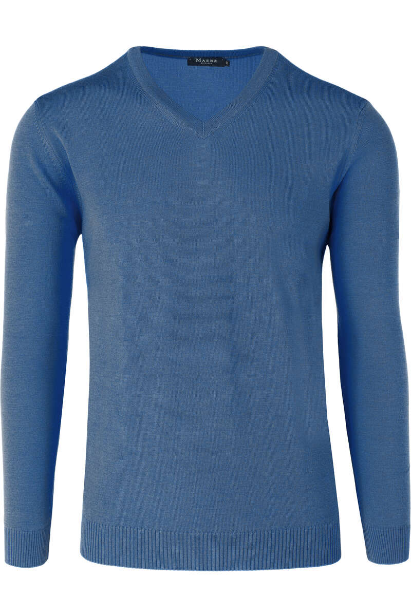MAERZ Superwash Modern Fit Pullover V-Ausschnitt sky, einfarbig 48 MAERZ Superwash Modern Fit Pullover V-Ausschnitt sky, einfarbig 48