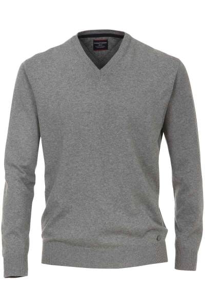 Casa Moda Strickpullover V-Ausschnitt grau, einfarbig