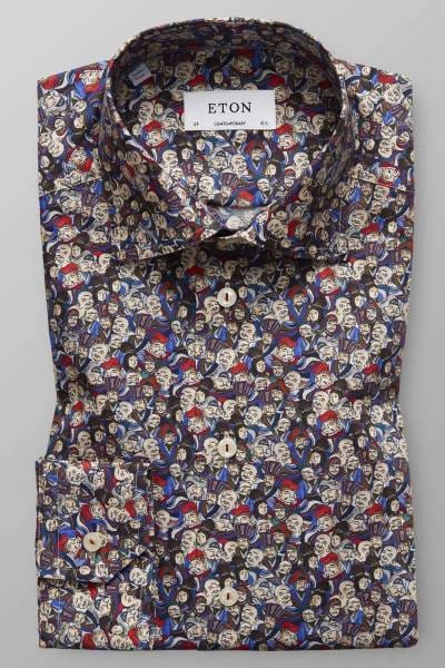 ETON Contemporary Fit Hemd braun/blau, Gemustert