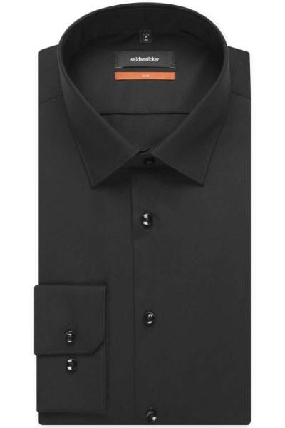 Seidensticker Hemd - Slim Fit - schwarz, Einfarbig