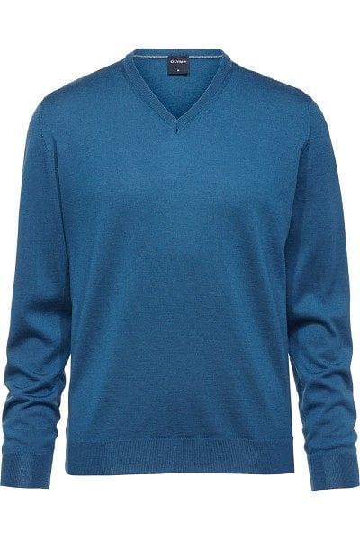 Olymp Strick - V-Ausschnitt Pullover - petrol