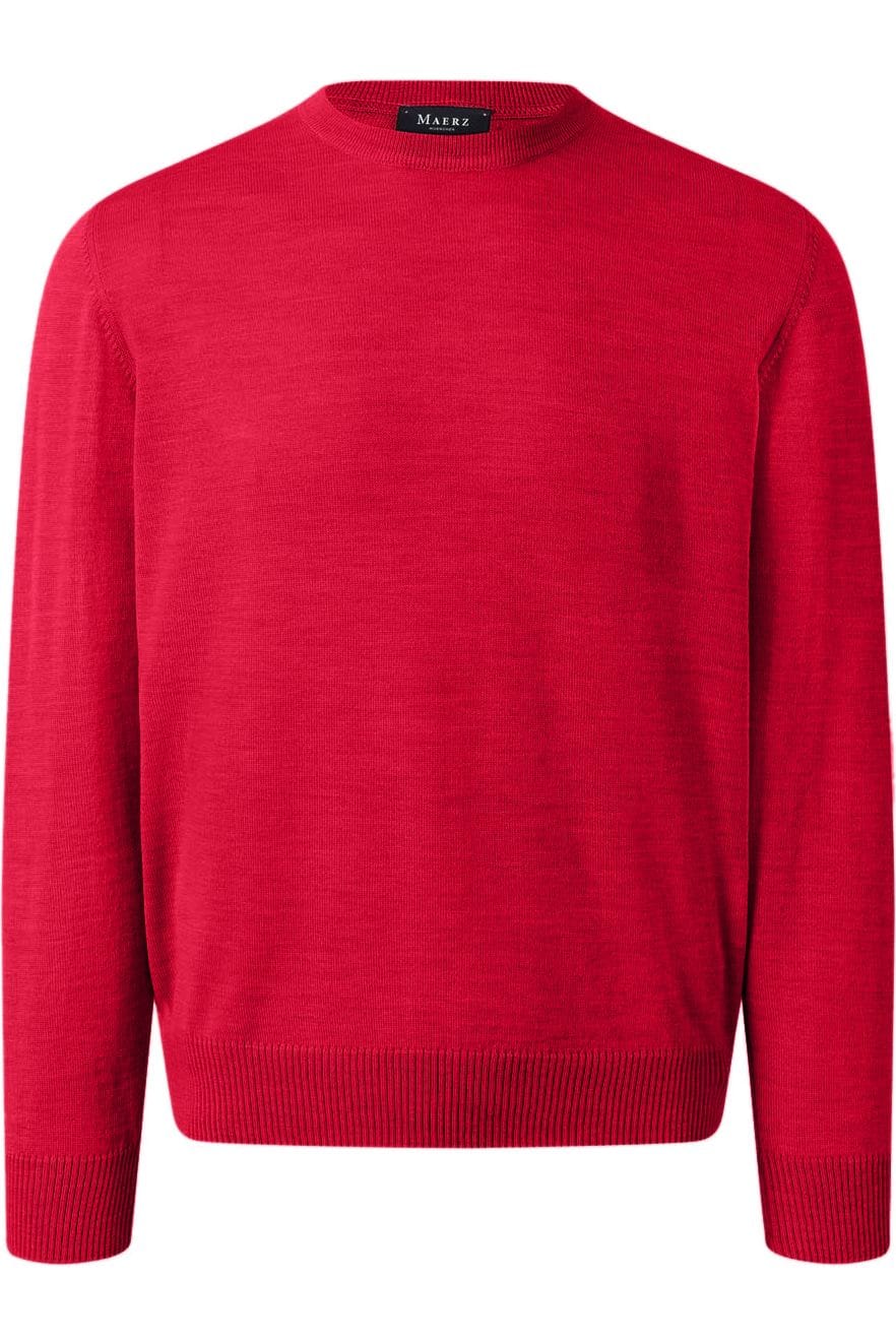 MAERZ Superwash Classic Fit Pullover Rundhals Flash Red, Einfarbig 48