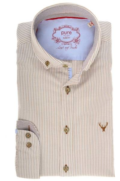 Pure Slim Fit Trachtenhemd oliv/weiss, Gestreift