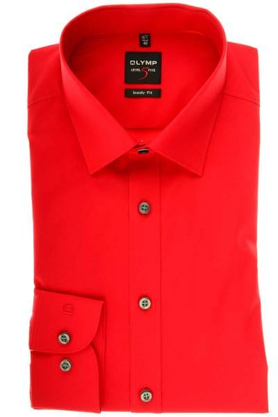 Olymp Level Five Body Fit Hemd rot, Einfarbig