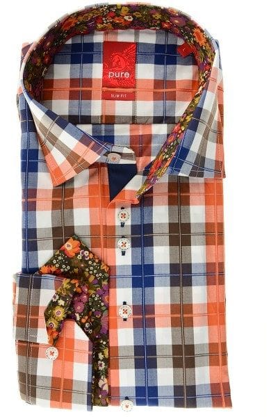 Pure Hemd - Slim Fit - orange/blau/weiss, Kariert