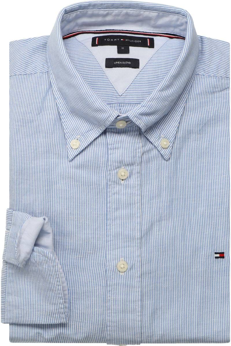 Tommy Hilfiger Regular Fit Linnen Overhemd blauw/wit, Gestreept