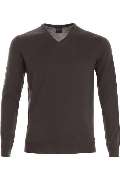 OLYMP Level Five Strickpullover V-Ausschnitt braun, einfarbig