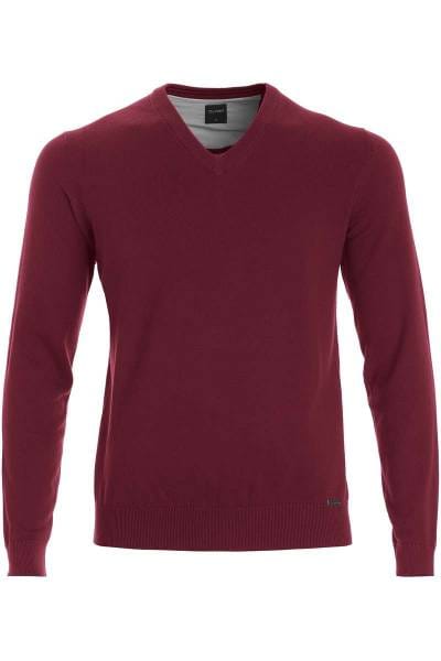OLYMP Strickpullover V-Ausschnitt dunkelrot, einfarbig