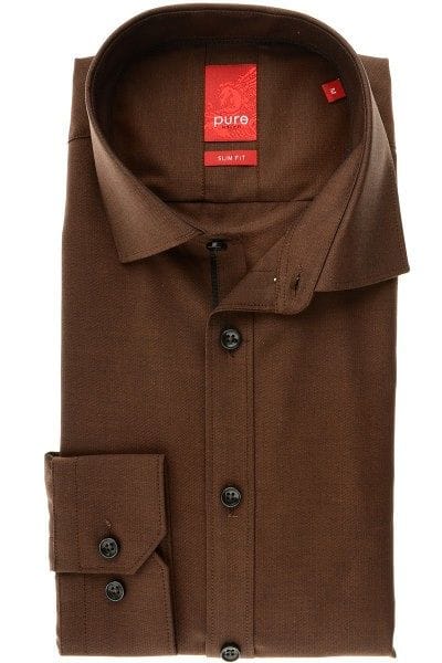 Pure Hemd - Slim Fit - dunkelbraun, Einfarbig